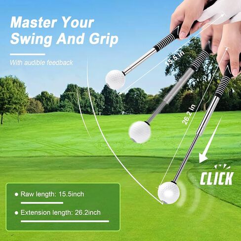 Retractable Golf Swing Trainer with Click Sound & Posture Correction Arm Band, Golf Grip Trainer for Right-Handed, Indoor & Outdoor Training Aid for Beginners to Pros in Saudi Arabia