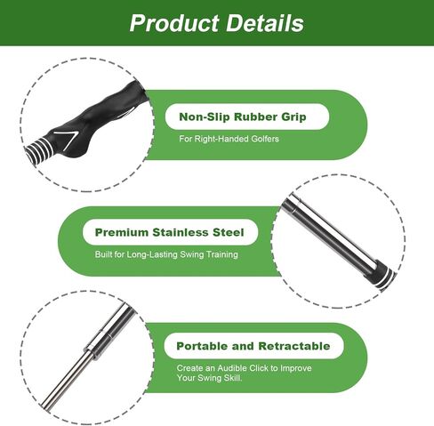 Retractable Golf Swing Trainer with Click Sound & Posture Correction Arm Band, Golf Grip Trainer for Right-Handed, Indoor & Outdoor Training Aid for Beginners to Pros in Saudi Arabia