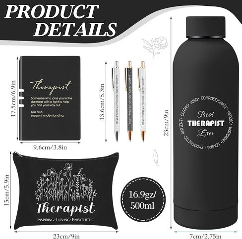 Marspark 6 Pcs Therapy Appreciation Gifts for Women, with Stainless Steel Water Bottle, Printed Bag, and Pen A5 Notebook Makeup Bag Set for Appreciation Gift Mental Healthy Psychology(White) in Saudi Arabia