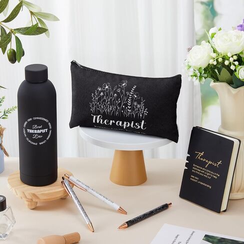 Marspark 6 Pcs Therapy Appreciation Gifts for Women, with Stainless Steel Water Bottle, Printed Bag, and Pen A5 Notebook Makeup Bag Set for Appreciation Gift Mental Healthy Psychology(White) in Saudi Arabia