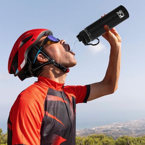 FZ TRENDZ ® Insulated Water Bottle, 22 oz water bottle, Stainless Steel water bottle, 3 Interchangeable Lids, Straw, Leak Free & BPA Free, Black Water Bottle, dishwasher safe water bottle in Saudi Arabia
