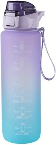 750ml Sports Gradient Color Direct Drinking Water Bottle - Purple Plastic Water Bottle with Time Marker and Portable Rope in Saudi Arabia