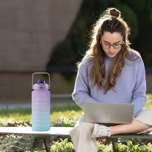 750ml Sports Gradient Color Direct Drinking Water Bottle - Purple Plastic Water Bottle with Time Marker and Portable Rope in Saudi Arabia