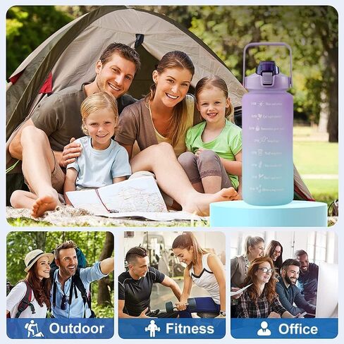 750ml Sports Gradient Color Direct Drinking Water Bottle - Purple Plastic Water Bottle with Time Marker and Portable Rope in Saudi Arabia