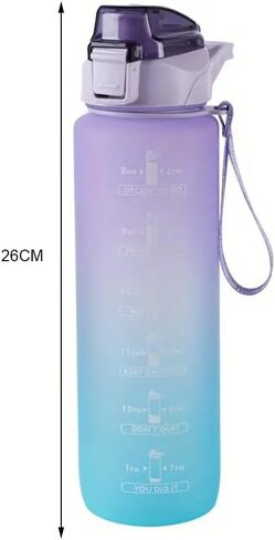 750ml Sports Gradient Color Direct Drinking Water Bottle - Purple Plastic Water Bottle with Time Marker and Portable Rope in Saudi Arabia