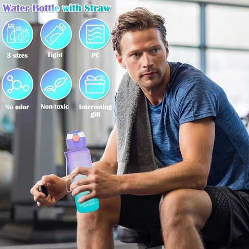 750ml Sports Gradient Color Direct Drinking Water Bottle - Purple Plastic Water Bottle with Time Marker and Portable Rope in Saudi Arabia