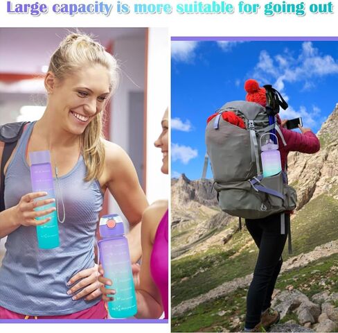 750ml Sports Gradient Color Direct Drinking Water Bottle - Purple Plastic Water Bottle with Time Marker and Portable Rope in Saudi Arabia
