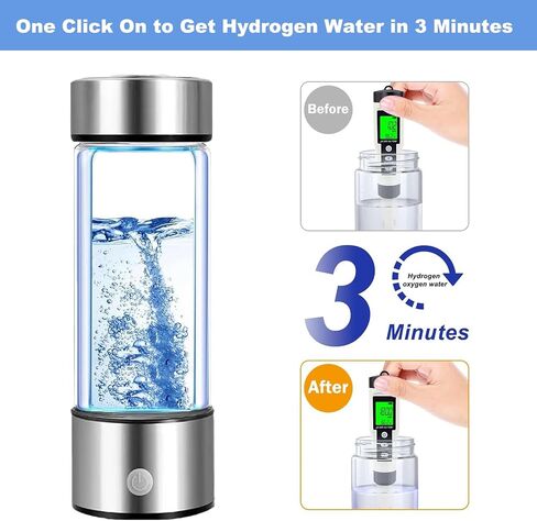 Hydrogen Water Generator Bottle, 14 Oz Portable Hydrogen Water Bottle with SPE and PEM Technology, Rechargeable Portable Glass Hydrogen Rich Water Generator Bottle Silver Color in Saudi Arabia