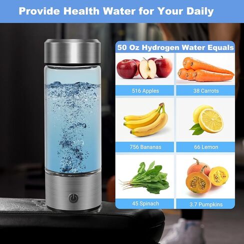 Hydrogen Water Generator Bottle, 14 Oz Portable Hydrogen Water Bottle with SPE and PEM Technology, Rechargeable Portable Glass Hydrogen Rich Water Generator Bottle Silver Color in Saudi Arabia
