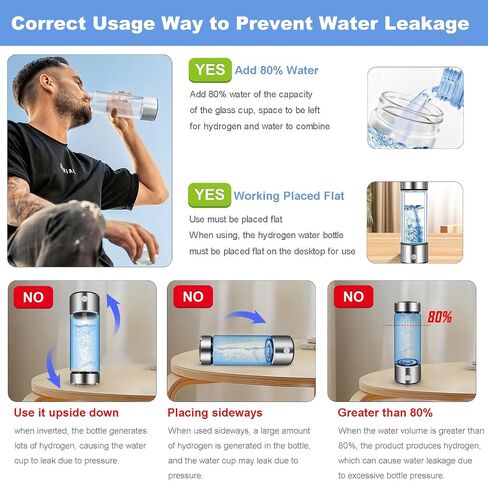 Hydrogen Water Generator Bottle, 14 Oz Portable Hydrogen Water Bottle with SPE and PEM Technology, Rechargeable Portable Glass Hydrogen Rich Water Generator Bottle Silver Color in Saudi Arabia