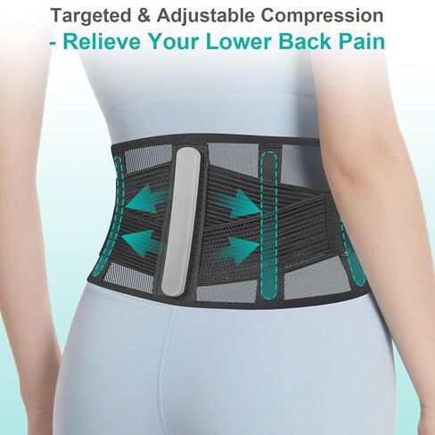 دعامة ظهر رفيعة للغاية وخفيفة الوزن لعلاج آلام أسفل الظهر وعرق النسا والجنف والقرص المنزلق - حزام خلفي قابل للتنفس وقابل للتعديل للنساء والرجال تحت الملابس، أسود. in Kuwait
