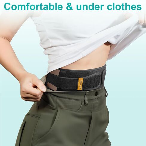 دعامة ظهر رفيعة للغاية وخفيفة الوزن لعلاج آلام أسفل الظهر وعرق النسا والجنف والقرص المنزلق - حزام خلفي قابل للتنفس وقابل للتعديل للنساء والرجال تحت الملابس، أسود. in Kuwait