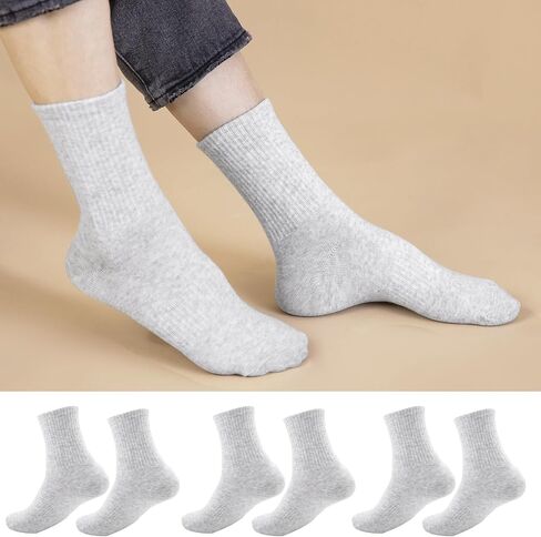 Men's Crew Socks Ribbed Mid Calf Sports Running Socks Casual Everyday Wear Soft Stretch Long Socks 3 Pairs (Grey F) in Kuwait