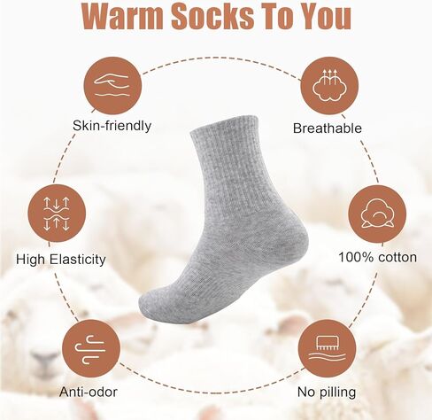 Men's Crew Socks Ribbed Mid Calf Sports Running Socks Casual Everyday Wear Soft Stretch Long Socks 3 Pairs (Grey F) in Kuwait