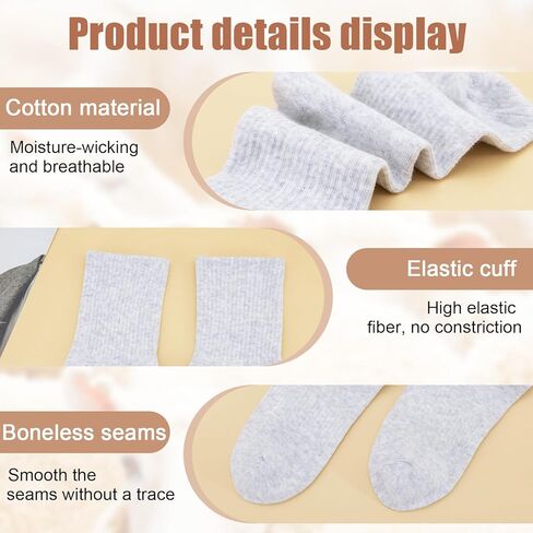 Men's Crew Socks Ribbed Mid Calf Sports Running Socks Casual Everyday Wear Soft Stretch Long Socks 3 Pairs (Grey F) in Kuwait