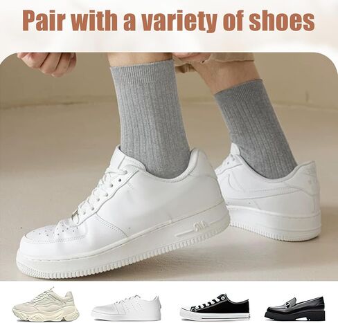 Men's Crew Socks Ribbed Mid Calf Sports Running Socks Casual Everyday Wear Soft Stretch Long Socks 3 Pairs (Grey F) in Kuwait