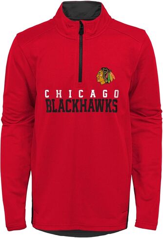قميص Outerstuff NHL Chicago Blackhawks للأطفال بأكمام طويلة بسحاب من 4 إلى 7 أرباع in Saudi Arabia