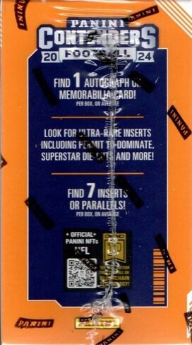 2024 Panini Contenders Football Series Factory Sealed Blaster Box with One Autograph or Rookie Ticket Memorabilia Swatch Plus Seven Inserts or Parallels Per Box Including Exclusive Blue Parallels in Saudi Arabia
