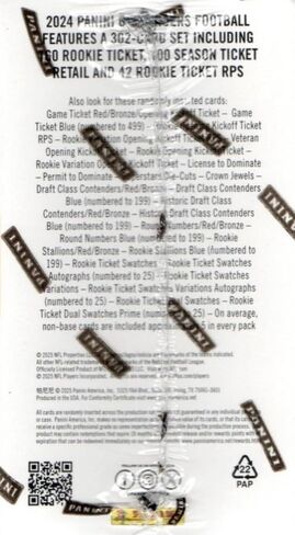 2024 Panini Contenders Football Series Factory Sealed Blaster Box with One Autograph or Rookie Ticket Memorabilia Swatch Plus Seven Inserts or Parallels Per Box Including Exclusive Blue Parallels in Saudi Arabia