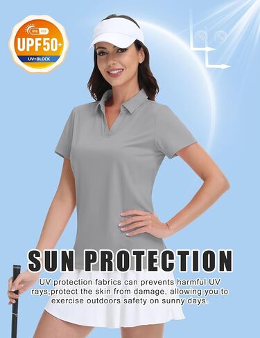 Women's Golf Shirts Short Sleeve Polo Collared Tennis Shirt V Neck Quick Dry Sun Protection UPF 50+ T-Shirts in Saudi Arabia