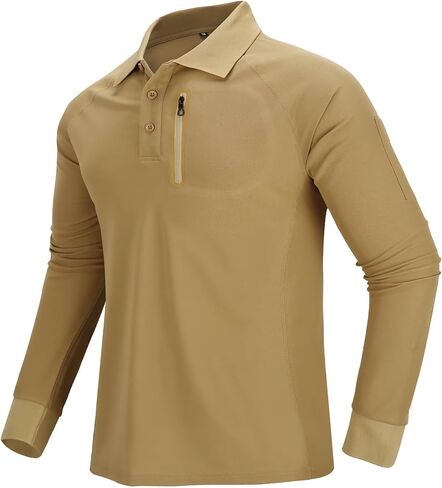 Men's Polo Shirts Long Sleeve Breathable Performance Tactical Shirts Golf Shirt with Zip Pocket in Saudi Arabia