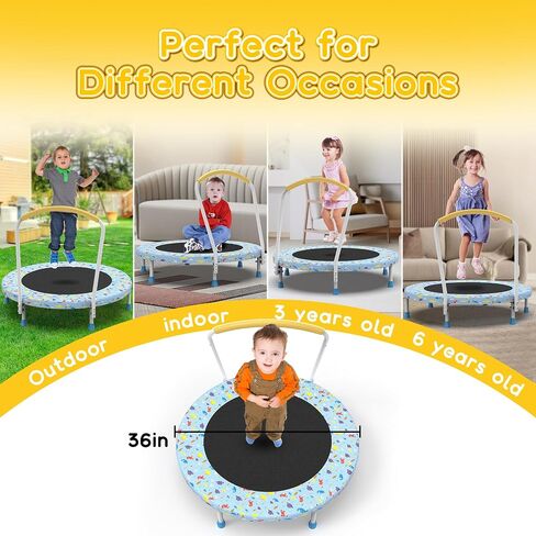 Mersco 36" Mini Toddler Trampoline with Handles, Indoor Quiet Kids Trampoline with Super Safety Mat and Durable Steel Frame, Indoor/Outdoor in Saudi Arabia