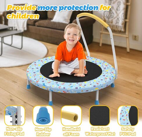 Mersco 36" Mini Toddler Trampoline with Handles, Indoor Quiet Kids Trampoline with Super Safety Mat and Durable Steel Frame, Indoor/Outdoor in Saudi Arabia