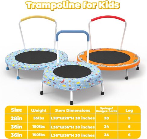 Mersco 36" Mini Toddler Trampoline with Handles, Indoor Quiet Kids Trampoline with Super Safety Mat and Durable Steel Frame, Indoor/Outdoor in Saudi Arabia