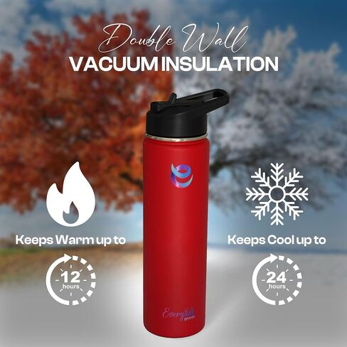 24oz Stainless Steel Water Bottle – Vacuum Insulated, Leak-Proof, Wide Mouth – Keeps Drinks Cold & Hot for 12 Hours – Perfect for Gym, Sports, and Outdoors (Wine Red) in Saudi Arabia
