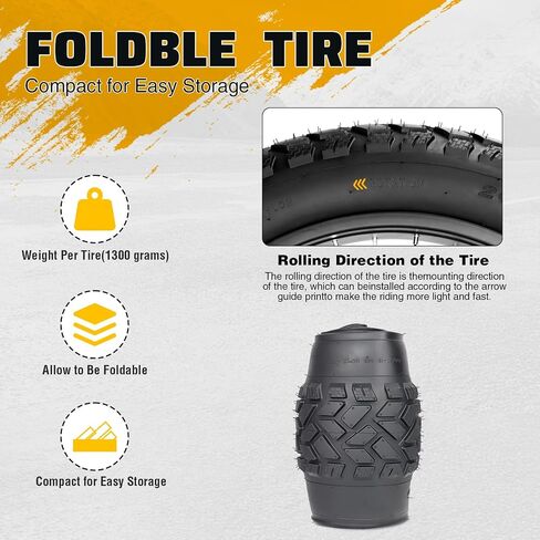 1/2 Pack with Tube/no Tube Fat Tire for Ebike Mountain Bike Heavy Duty High-Performance Wear-Resistant E-Bike Mountain Snow Bike Tire 20" x 4" (Black-1/2 Tires 1/2 Tubes 2levers) in Saudi Arabia