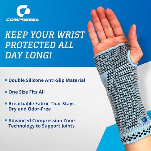 Compressa Wrist Compression Sleeve for Women & Men - Non-Slip Support for Joint Pain, Muscle Recovery, Arthritis, and Injury Relief in Kuwait