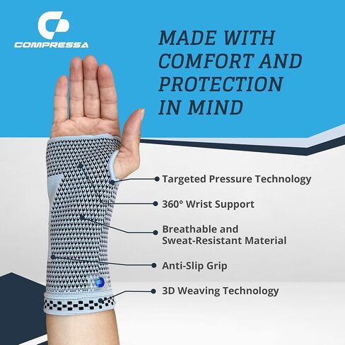 Compressa Wrist Compression Sleeve for Women & Men - Non-Slip Support for Joint Pain, Muscle Recovery, Arthritis, and Injury Relief in Kuwait