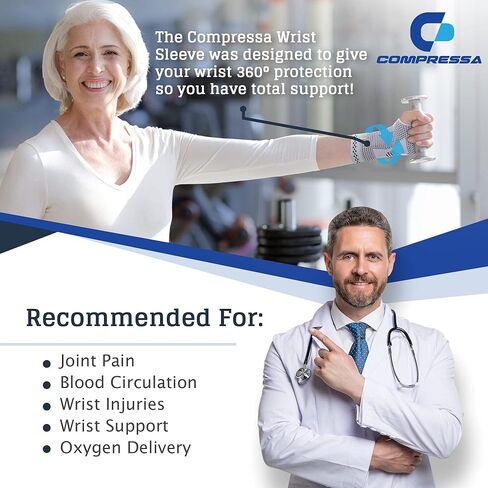Compressa Wrist Compression Sleeve for Women & Men - Non-Slip Support for Joint Pain, Muscle Recovery, Arthritis, and Injury Relief in Kuwait