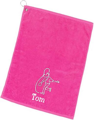 Personalized Cotton Bowling Towel with Embroidered Name with Clip (Pink - Embroidered Name) in Saudi Arabia