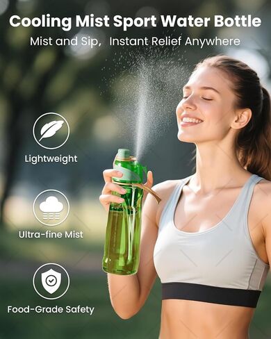Sport Water Bottle 32oz with 2-in-1 Mist & Sip Function - Large BPA-Free Reusable, Leak-Proof, Silicone Spout Cover & Wide Mouth for Gym,School,Camp,Travel,Outdoor Women Kids - Purple in Saudi Arabia