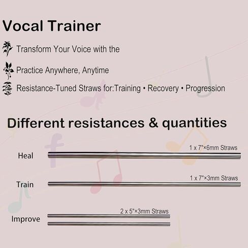 مجموعة أدوات التدريب الصوتي على شكل مصاصة غناء - أداة SOVT مكونة من 4 ماصات معدنية مع فرشاة تنظيف وأنبوب سفر من الخيزران، مدرب صوتي للغناء والتدريب الصوتي/المساعدة العلاجية، محمول للمطربين ومكبرات الصوت والمدربين in Kuwait