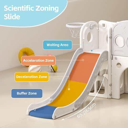 8 in 1 Toddler Slide, Outdoor Indoor Playset for Kids Baby Age 1-3, Childs Climber Slide with Storage Space and Non-Slip Steps, Basketball Hoopa and Telescope, Grey & White in Kuwait