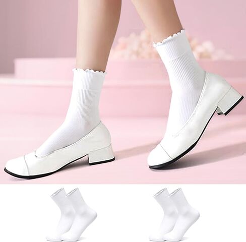 Women's Crew Socks Ruffle Turn-Cuff and Cute Ruffle Ankle Socks Soft Breathable Stretch for Casual Available in 1 2 3 Pairs in Saudi Arabia