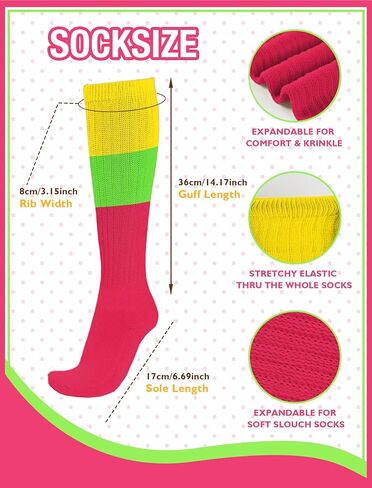 Buauty Neon Slouch Socks 80s 90s Scrunch Leg Warmers Y2k Knee High Socks Outfit in Saudi Arabia