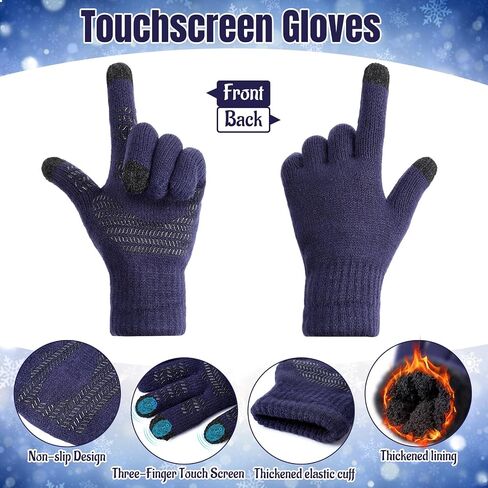 2 Pcs Winter Beanie Hat Touchscreen Gloves Set, Knit Fleece Lined Beanie Skull Cap Gloves for Men and Women in Saudi Arabia