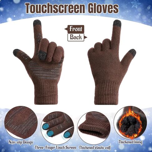 2 Pcs Winter Beanie Hat Touchscreen Gloves Set, Knit Fleece Lined Beanie Skull Cap Gloves for Men and Women in Saudi Arabia