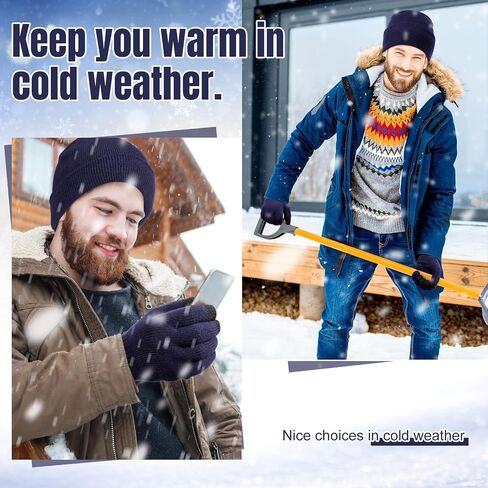 2 Pcs Winter Beanie Hat Touchscreen Gloves Set, Knit Fleece Lined Beanie Skull Cap Gloves for Men and Women in Saudi Arabia