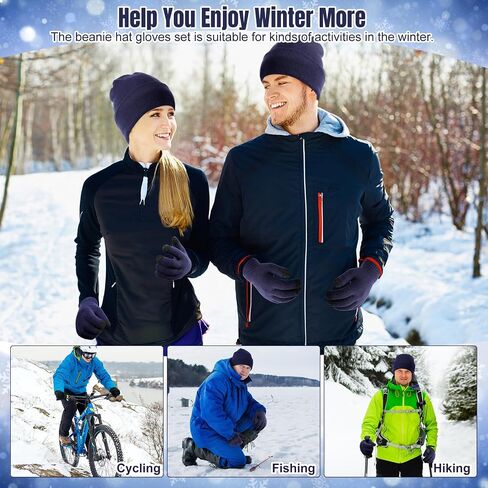 2 Pcs Winter Beanie Hat Touchscreen Gloves Set, Knit Fleece Lined Beanie Skull Cap Gloves for Men and Women in Saudi Arabia