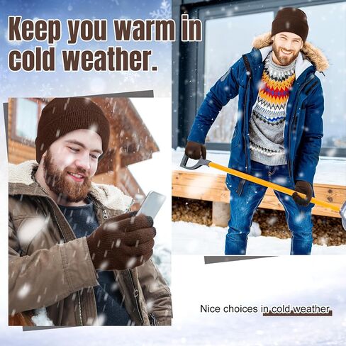 2 Pcs Winter Beanie Hat Touchscreen Gloves Set, Knit Fleece Lined Beanie Skull Cap Gloves for Men and Women in Saudi Arabia