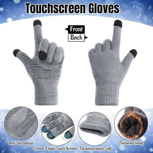 2 Pcs Winter Beanie Hat Touchscreen Gloves Set, Knit Fleece Lined Beanie Skull Cap Gloves for Men and Women in Saudi Arabia