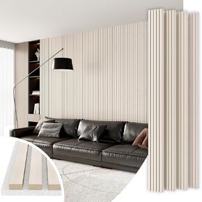 4 Panel Wood Slat Acoustic Panel 94" x8" for Sound Absorbing, Soundproof Wood Slat Panel Cover 21 Sq.Ft, 3D Fluted Sound Absorbing Paneling for Wall Decor, Living Room, Bedroom, White Oak in Saudi Arabia