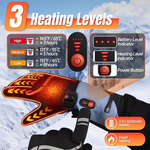 Heated Gloves for Women Men, 3 Heating Levels Hand Warmers Rechargeable with Touchscreen, 7.4V/3200mAh Battery Windproof & Waterproof Electric Winter Gloves for Motorcycle Ski Camping in Saudi Arabia