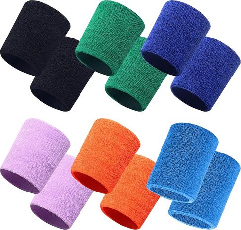 6 Pairs Sports Wristbands, JEMLYD Wrist Sweatbands for Men & Women, Stretchy & Sweat Absorbing Cotton Terry,Perfect for Basketball, Football, Tennis, Soccer, Running & Working Out(Multicolored) in Saudi Arabia
