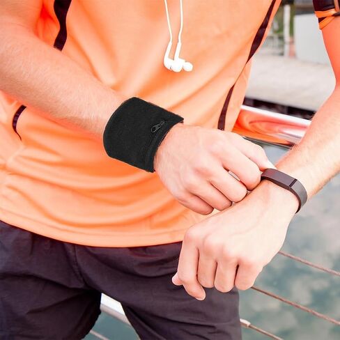 Wrist Band Wallets, Sweat Bands Wristbands Health Gear Sport Coin Keys Storage Pouch Wallets Breathable Pocket Sweatband Wallet with Zipper for Gym Running Basketball Hiking Jogging Black in Saudi Arabia