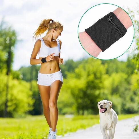 Wrist Band Wallets, Sweat Bands Wristbands Health Gear Sport Coin Keys Storage Pouch Wallets Breathable Pocket Sweatband Wallet with Zipper for Gym Running Basketball Hiking Jogging Black in Saudi Arabia